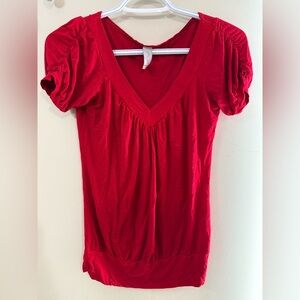 ICON Red Ruched Fitted Blouse